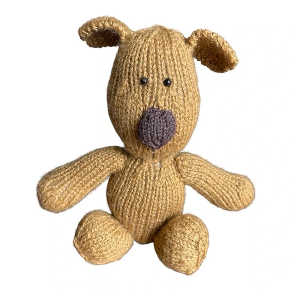 Handmade Puppy with Vest Stuffed Animal‎ Soft Knitted Golden Brown Dog Wool Toy